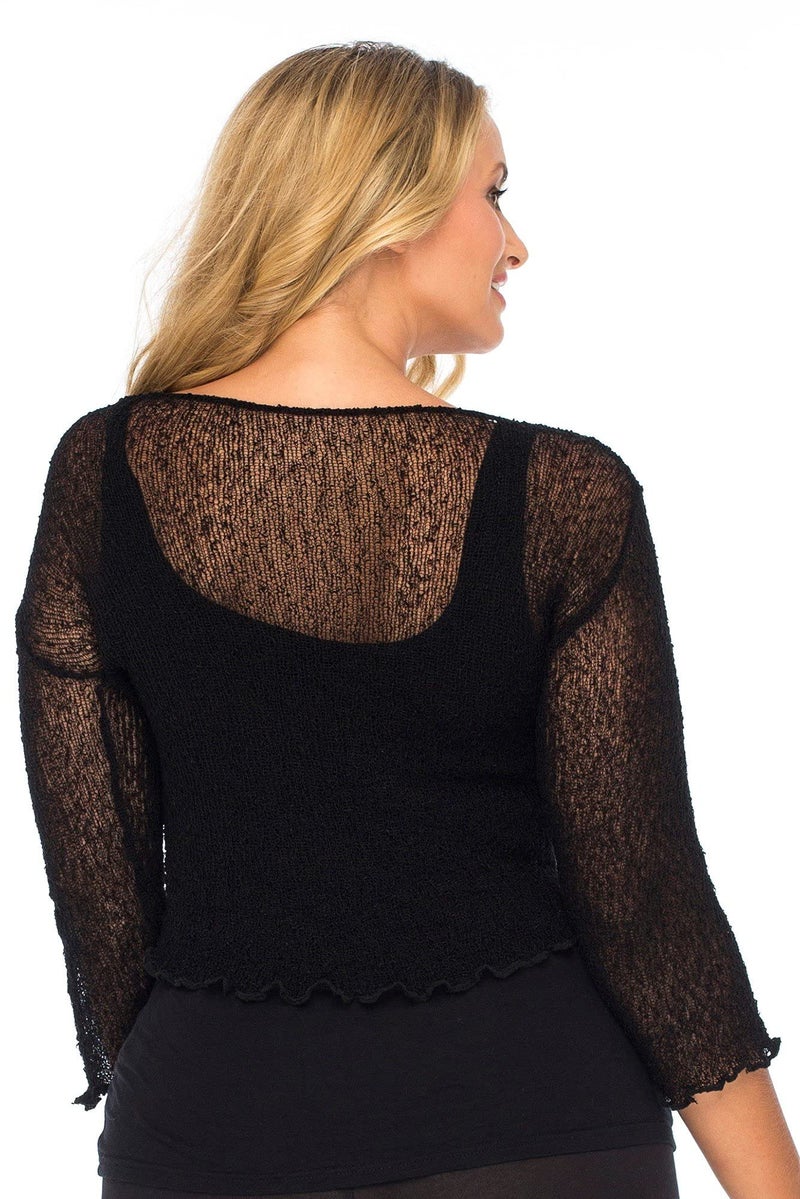 Back From Bali Womens Plus Size Shrug Bolero Sheer Cardigan Arm Cover 2X 3X 4X Lightweight Black - Image 2