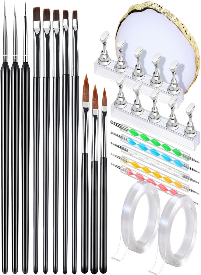 FANDAMEI Nail Art Brushes, Nail Brush Set With Nail Stand, Nail Holder For Painting Nails, Nail Art Tools, Nail Design Tools, 11PCS Nail Brushes For Nail Art, 5PCS Nail Dotting Tool, Nail Art Palette - Image 1