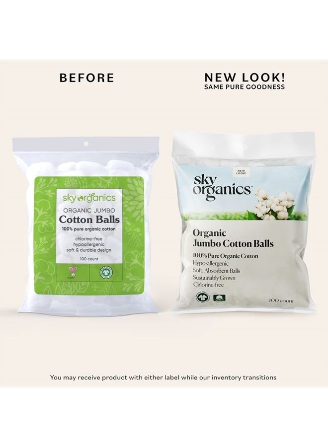 Sky Organics Organic Jumbo Cotton Balls for Sensitive Skin, 100% Pure GOTS Certified Organic for Beauty & Personal Care, 300 ct.  - Image 3