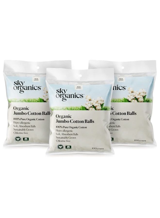 Sky Organics Organic Jumbo Cotton Balls for Sensitive Skin, 100% Pure GOTS Certified Organic for Beauty & Personal Care, 300 ct.  - Image 1