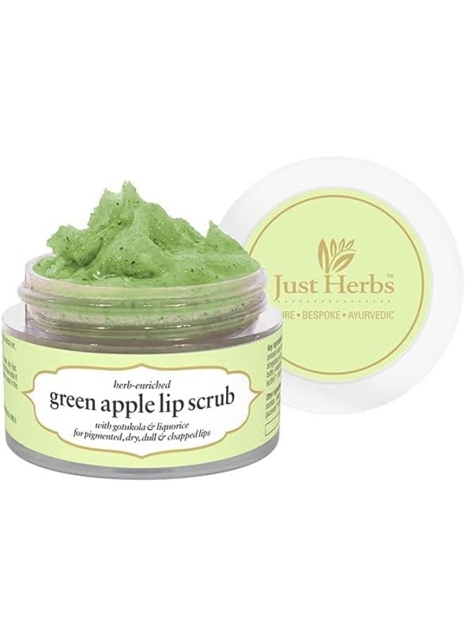 Just Herbs Ayurvedic & Vegan Green Apple Lip Scrub & Lip Mask duo pack for Chapped, Pigmented & Dark lips, 30gm  - Image 1