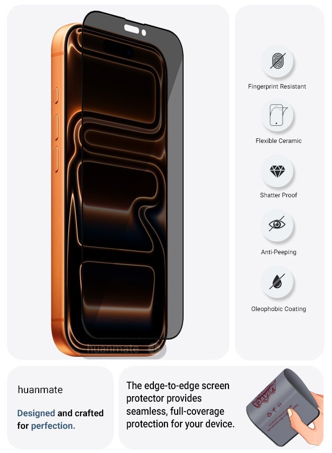 huanmate Apple iPhone 17 Pro Max Privacy Screen Protector – Flexible Privacy Nano Ceramic, Anti-Peeping, Edge-to-Edge Coverage, High Transparency, Delicate Touch, Easy Installation - Image 2