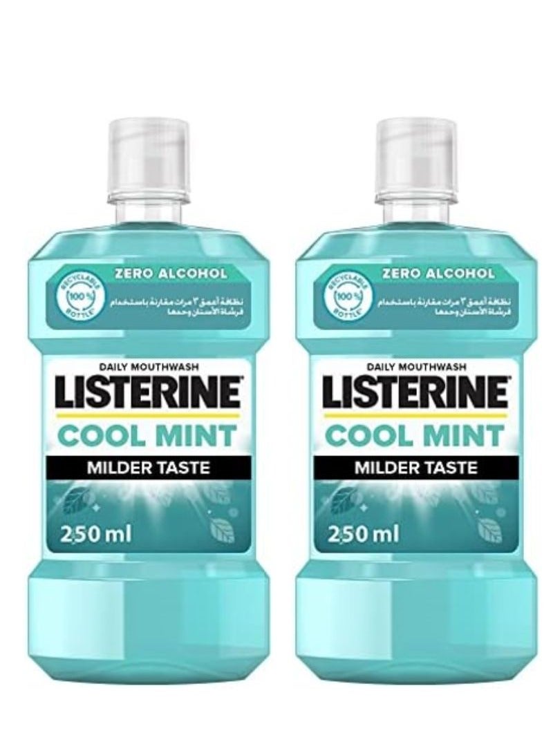 Listerine Cool Mint Daily Mouthwash Milder Taste Mint Flavour 2 x 250ml - Image 1