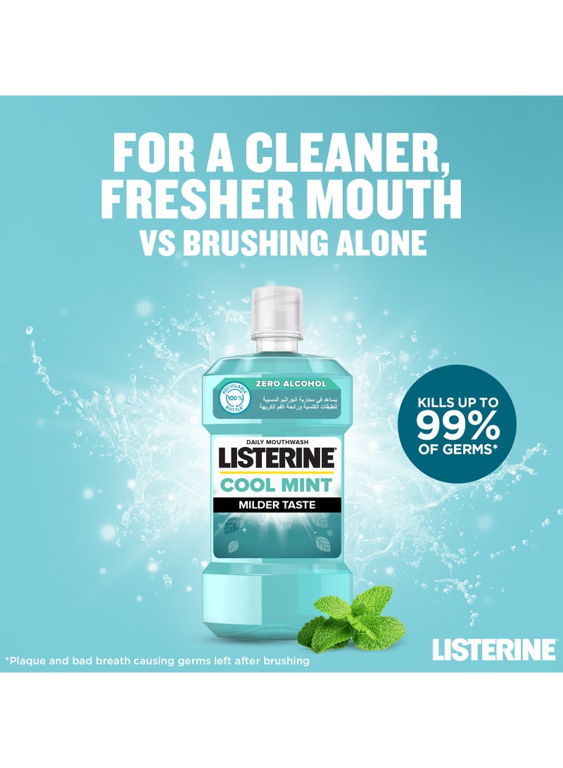 Listerine Cool Mint Daily Mouthwash Milder Taste Mint Flavour 2 x 250ml - Image 2