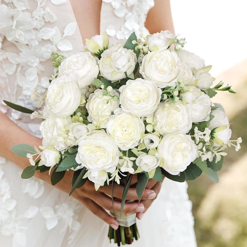 SOMYTING Peony Artificial Flowers, Faux Peony Bouquet 4 Bundles White Flowers Silk Peonies Bouquets Fake Peonies Artificial Flower Peonies for Wedding Party Centerpiece Table Home Decor (White) - Image 5