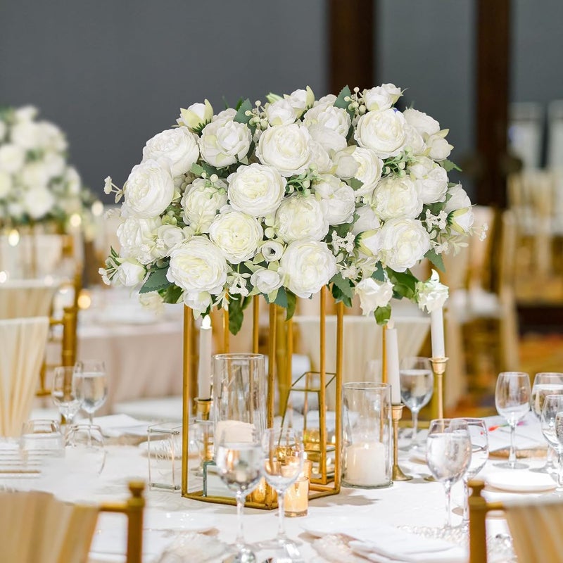 SOMYTING Peony Artificial Flowers, Faux Peony Bouquet 4 Bundles White Flowers Silk Peonies Bouquets Fake Peonies Artificial Flower Peonies for Wedding Party Centerpiece Table Home Decor (White) - Image 4