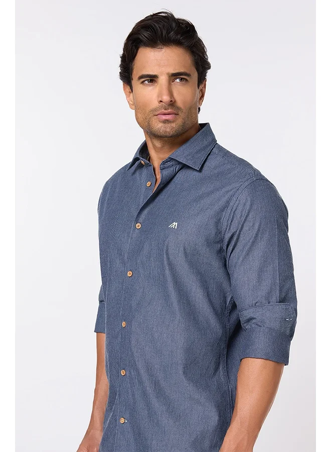 تكلف The Graphite Line Dark Grey Striped Cotton Shirt Slim Fit