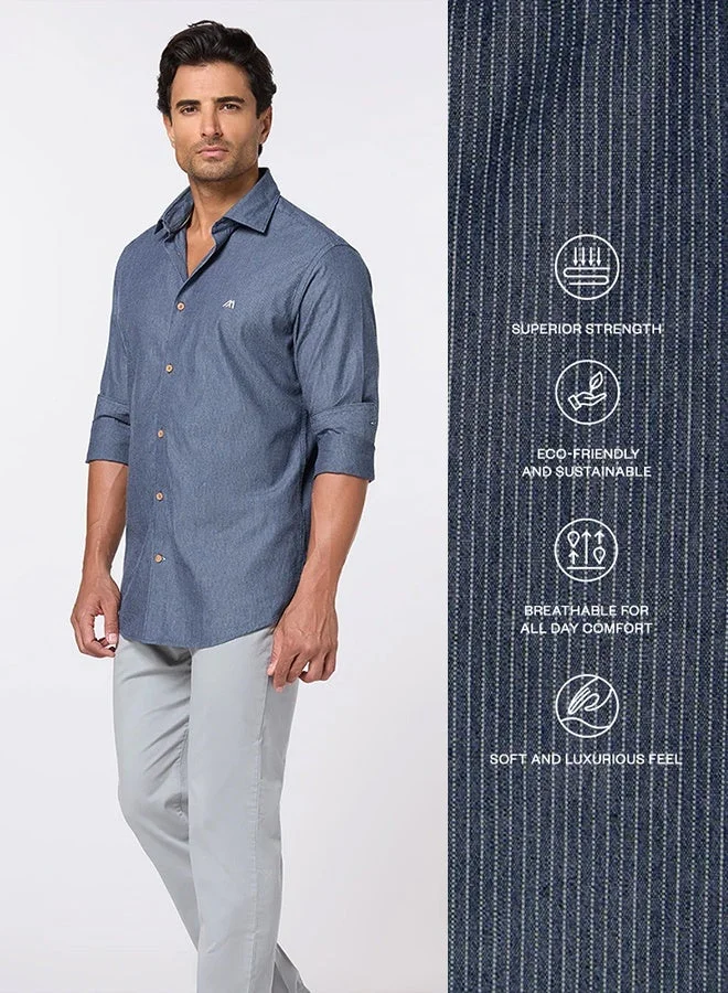 MANNERISM  The Graphite Line Dark Grey Striped Cotton Shirt Slim Fit for Men | Best Price UAE