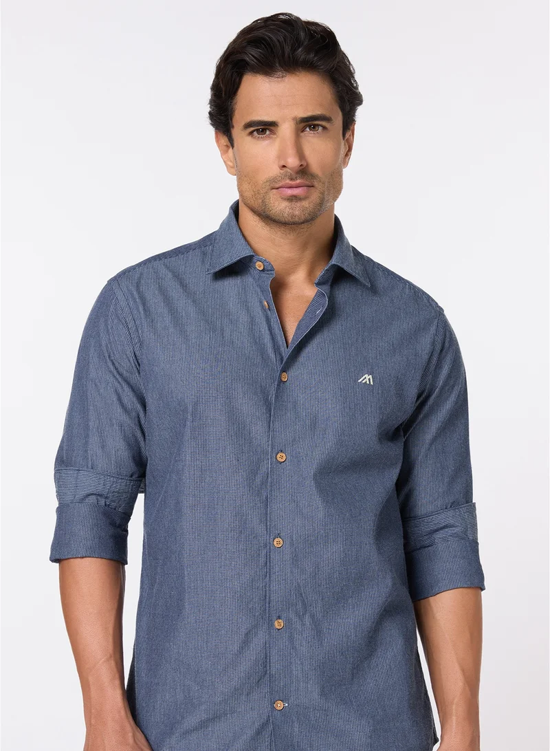 مانرزم The Graphite Line Dark Grey Striped Cotton Shirt Slim Fit