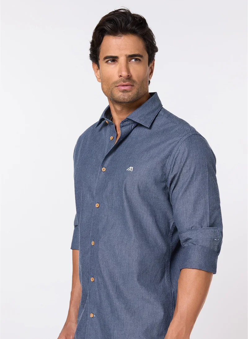 مانرزم The Graphite Line Dark Grey Striped Cotton Shirt Slim Fit