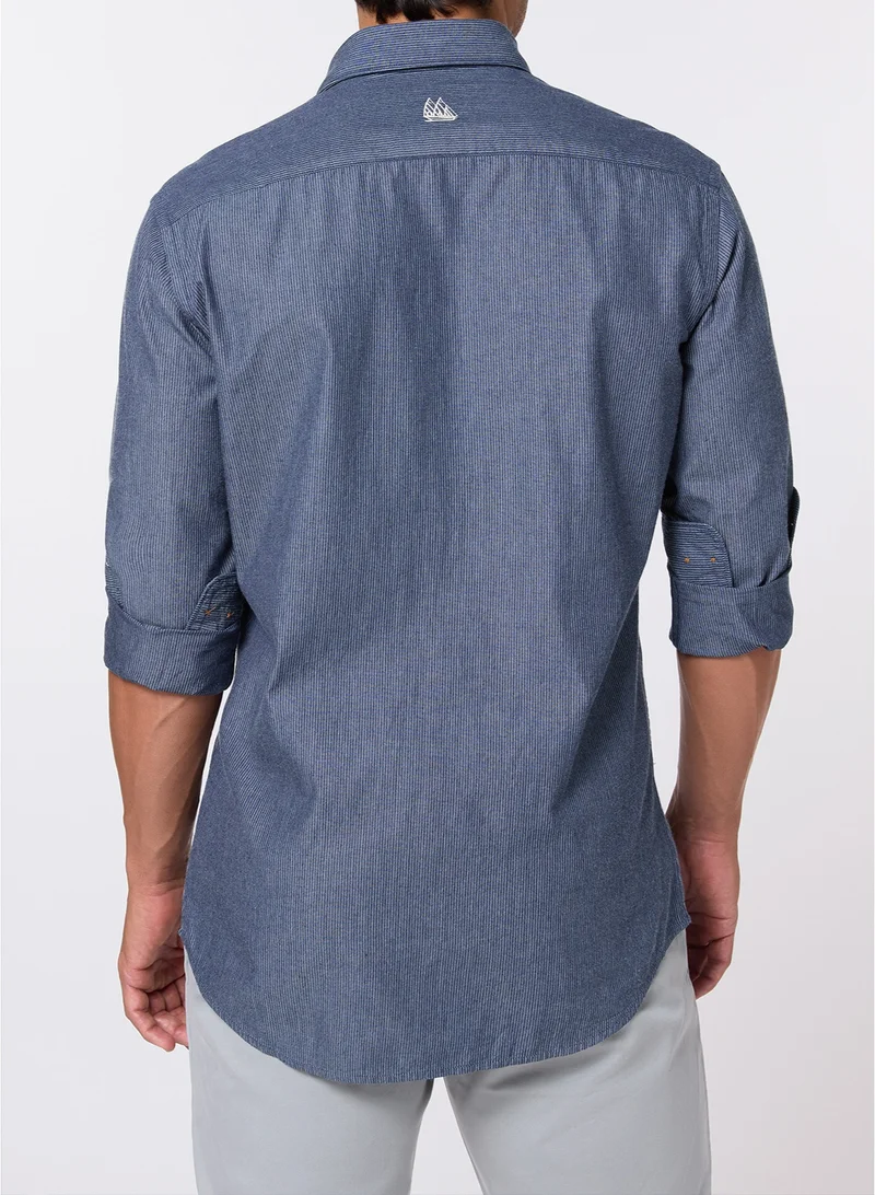 MANNERISM  The Graphite Line Dark Grey Striped Cotton Shirt Slim Fit for Men | Best Price UAE