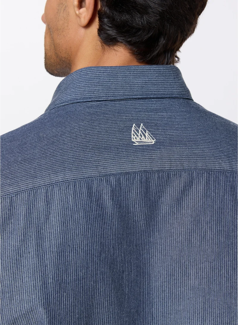 MANNERISM  The Graphite Line Dark Grey Striped Cotton Shirt Slim Fit for Men | Best Price UAE