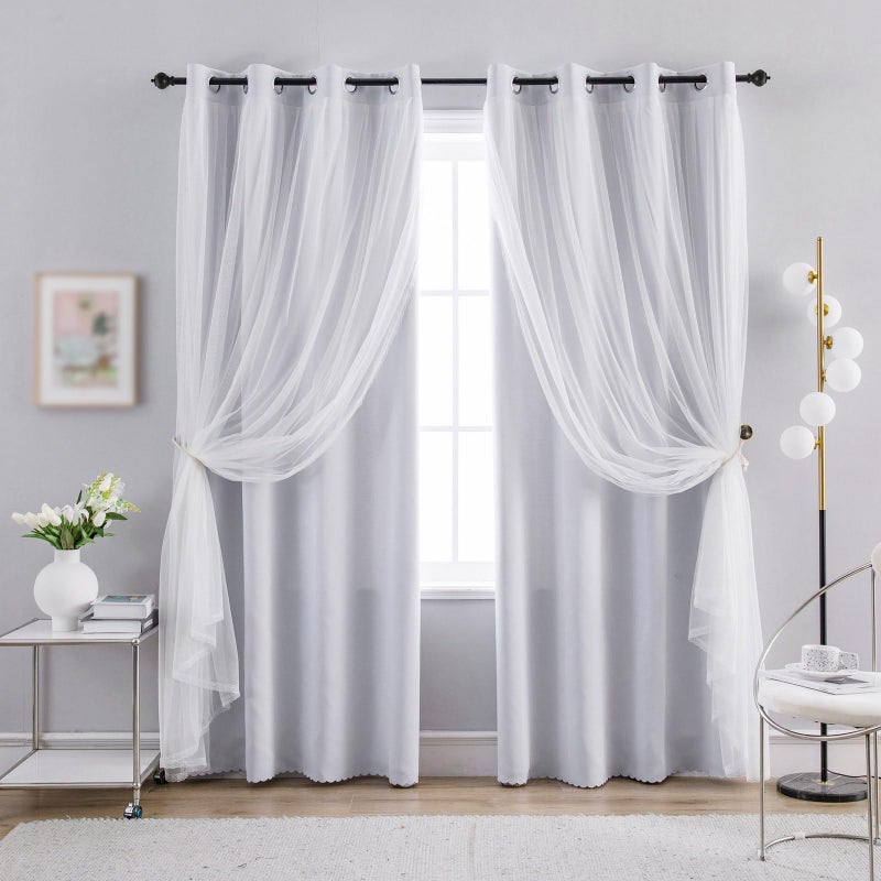 Anytime Home Curtains Blackout and Sheer Layered Solid Window Curtain Panel Pair with Grommet Top, 52Wx63L,Greyish White - Image 1