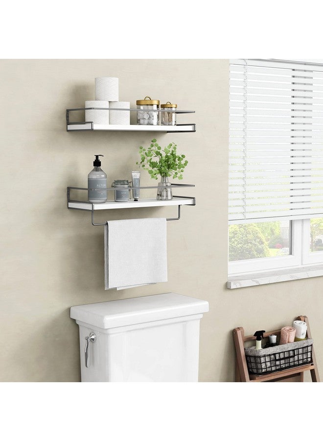 Forbena Forbena White Floating Shelves for Bathroom Organizer Over Toilet, Bathroom Shelves Wall Mounted with Towel Rack, Corner Wall Shelf for Bedroom Decor Kitchen Storage (White-Dark Grey, Set of 2)  - Image 2