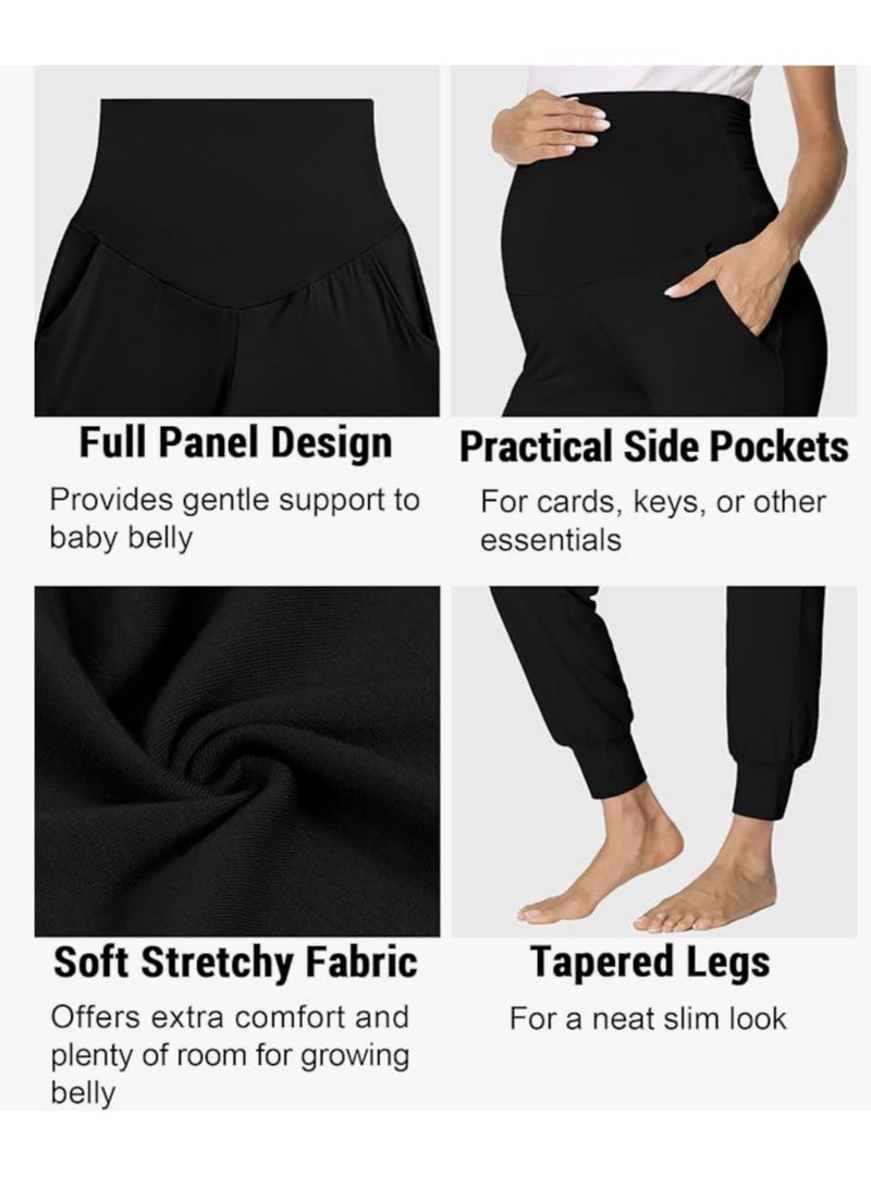 MyHabibi Women's Maternity Jogger Pants, Over Belly High Waist, Soft Stretch Fabric with Pockets, Comfortable Pregnancy Loungewear for Daily Wear, Yoga & Postpartum - Image 5