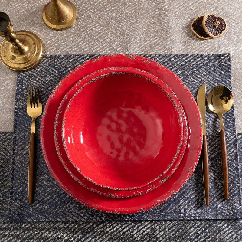 ZAROCRUS 12 Piece Farmhouse Melamine Dinnerware Sets Service For 4 Rustic Crackled Plates and Bowls Sets Melamine Dishes Set for ChristmasWedding Set of 4 Camping Dishes Red - Image 3