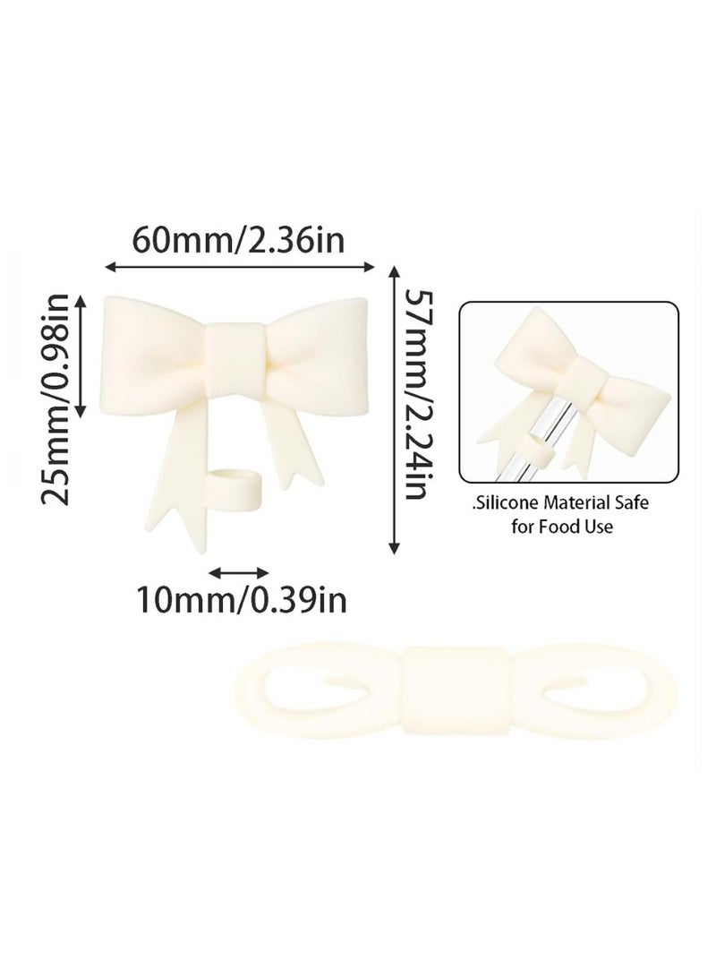 Cream Bow Straw Cover & Tumbler Boot Set – Reusable Silicone Accessories for Stanley 20–40oz, Fits 9–10mm Straws, 2.87–2.95in Base – Stylish Beige for All Cup Colors  - Image 2