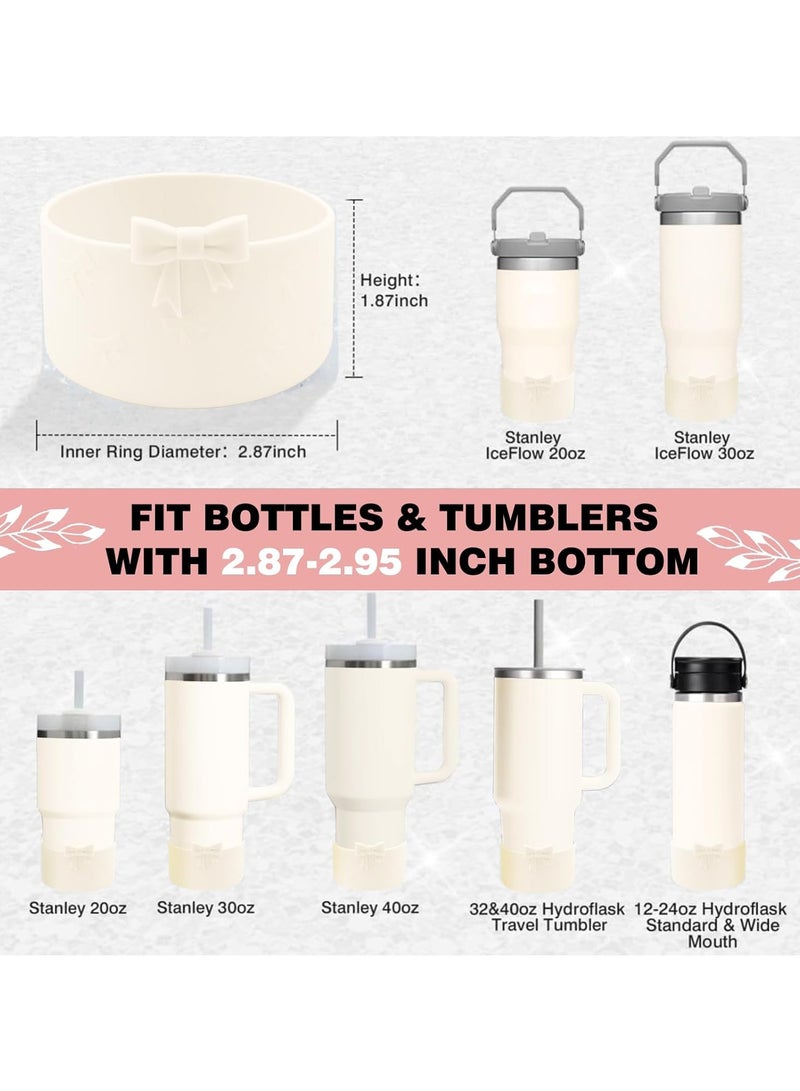 Cream Bow Straw Cover & Tumbler Boot Set – Reusable Silicone Accessories for Stanley 20–40oz, Fits 9–10mm Straws, 2.87–2.95in Base – Stylish Beige for All Cup Colors  - Image 3