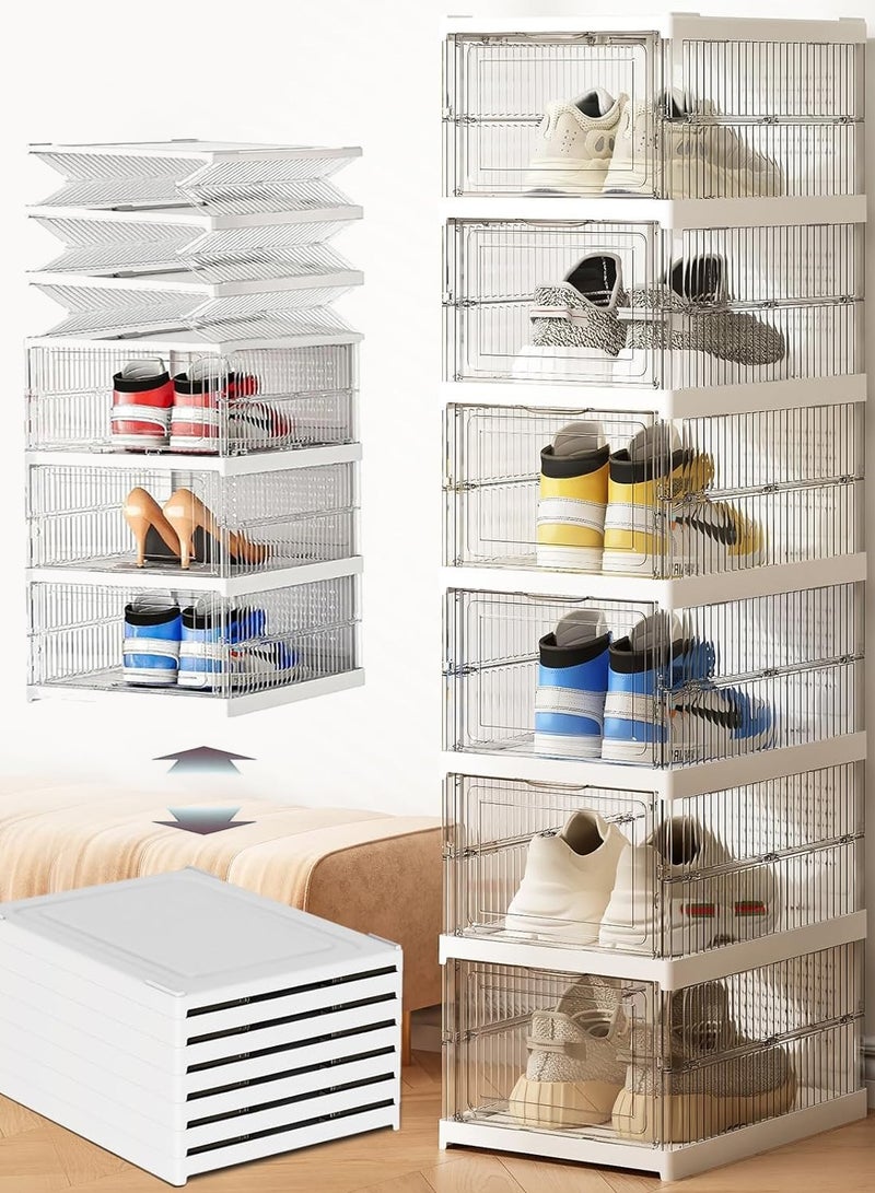 KINGMAZI Shoe Storage Organizer, Clear Installation-free Foldable Shoe Rack Stackable Shoe Box Pack, Portable Cabinet Rack (Transparent 6 Pack) - Image 1