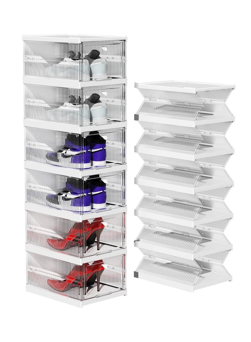 KINGMAZI Shoe Storage Organizer, Clear Installation-free Foldable Shoe Rack Stackable Shoe Box Pack, Portable Cabinet Rack (Transparent 6 Pack) - Image 1