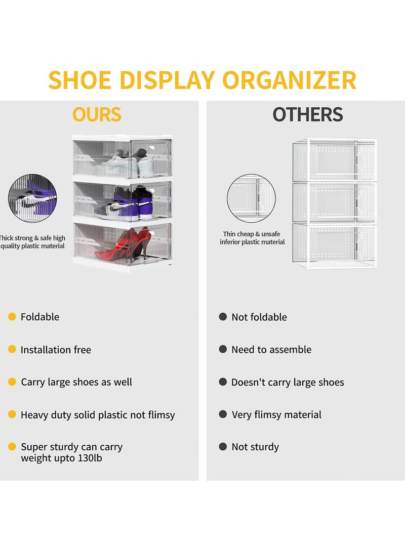 KINGMAZI Shoe Storage Organizer, Clear Installation-free Foldable Shoe Rack Stackable Shoe Box Pack, Portable Cabinet Rack (Transparent 6 Pack) - Image 5