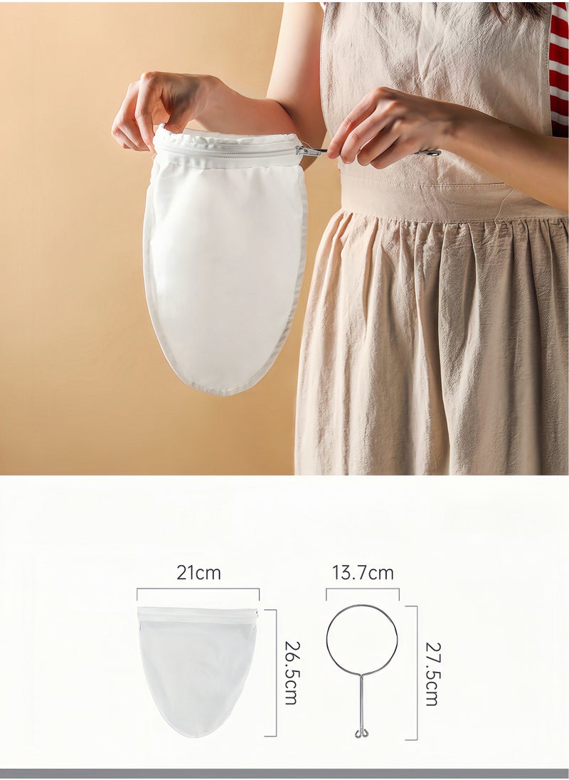 Beauenty Fine mesh filter bag with handle, reusable nut milk pouch Thai tea strainer, cheesecloth for straining nut milk coffee milk juice mead oil  - Image 4