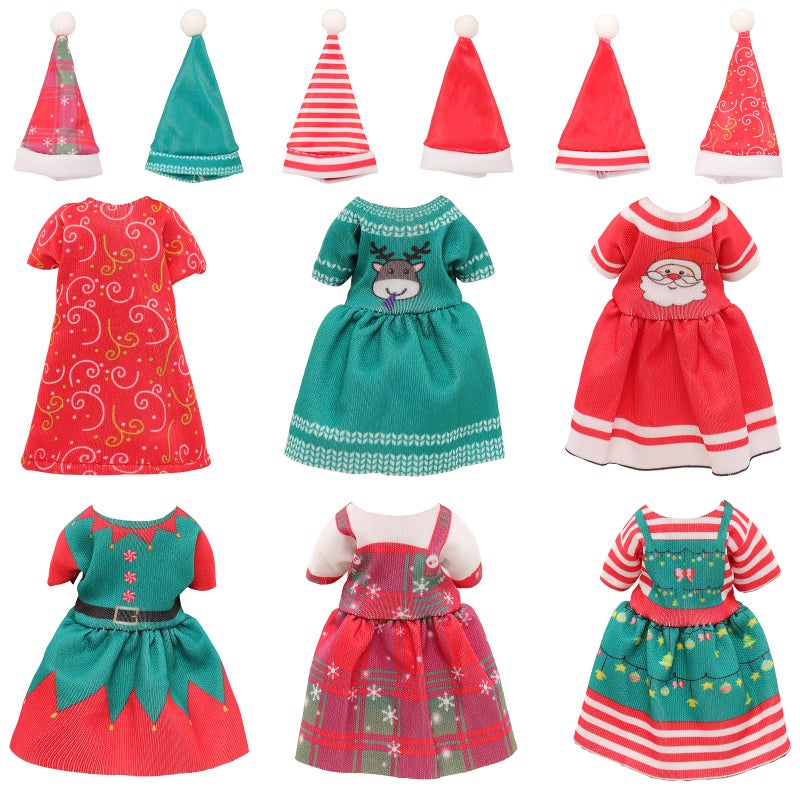 Miunana 6 Dresses for 53 Inch Girl Doll Christmas Clothes Dress Outfits and Christmas Hats for 115 Inch Girl Doll Sister 4 Mini Clothes and Accessories - Image 2