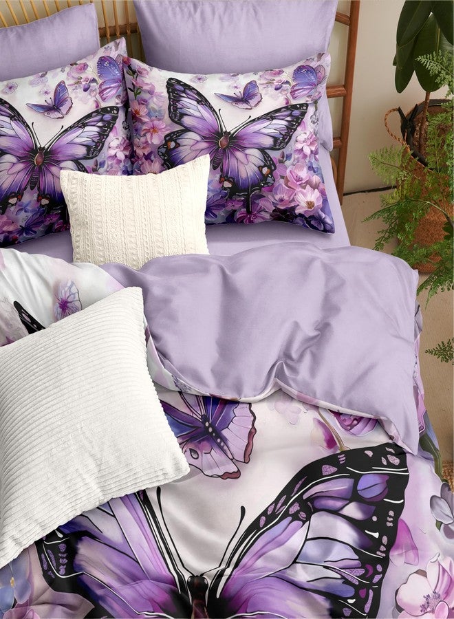 CCoutueChen Butterfly Comforter Set King Size, Purple Victorian Flowers Bedding Sets for Women,Lightweight Down Alternative Comforter - 3Pieces Soft Fluffy Microfiber Quilt with 2 Pillowcases,104*90 - Image 4