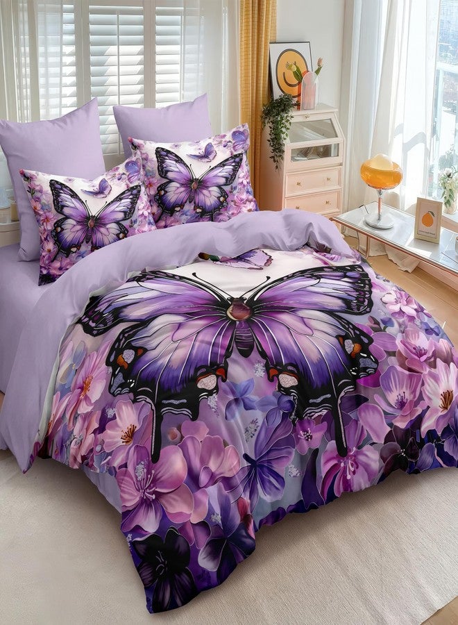 CCoutueChen Butterfly Comforter Set King Size, Purple Victorian Flowers Bedding Sets for Women,Lightweight Down Alternative Comforter - 3Pieces Soft Fluffy Microfiber Quilt with 2 Pillowcases,104*90 - Image 2