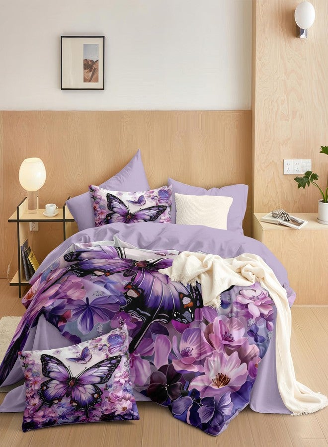 CCoutueChen Butterfly Comforter Set King Size, Purple Victorian Flowers Bedding Sets for Women,Lightweight Down Alternative Comforter - 3Pieces Soft Fluffy Microfiber Quilt with 2 Pillowcases,104*90 - Image 5