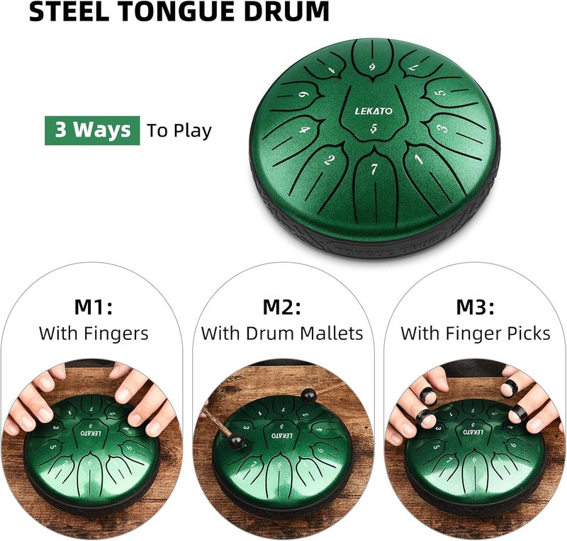 LEKATO Steel Tongue Drum With Bag, 6 Inch 11 Notes Steel Drum Beginner Hanpan Drum Percussion for Meditation Yoga Musical Education, Christmas/New Year Gifts for Families/Friends - Image 5