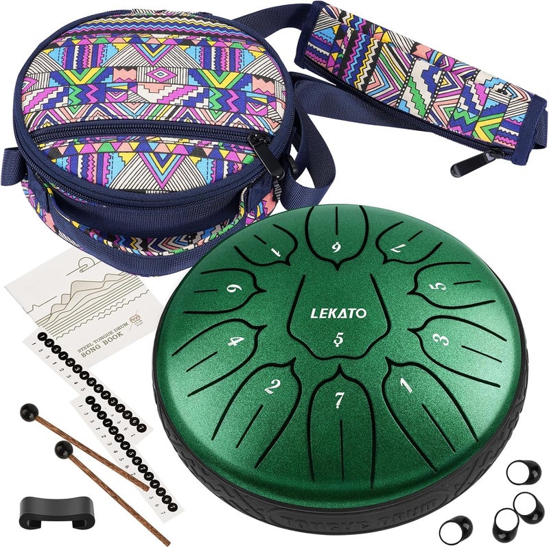 LEKATO Steel Tongue Drum With Bag, 6 Inch 11 Notes Steel Drum Beginner Hanpan Drum Percussion for Meditation Yoga Musical Education, Christmas/New Year Gifts for Families/Friends - Image 1