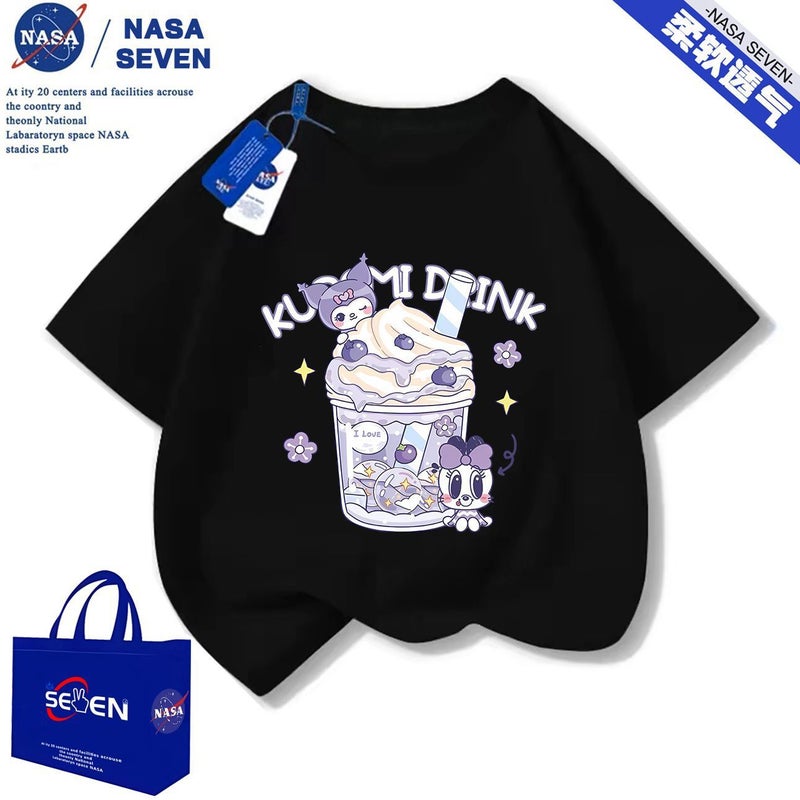 Nasa Cartoon Pure Cotton T-Shirt For Boys And Girls, Stylish Summer Cute Kuromi Short-Sleeved Baby Breathable Casual Top - Image 2