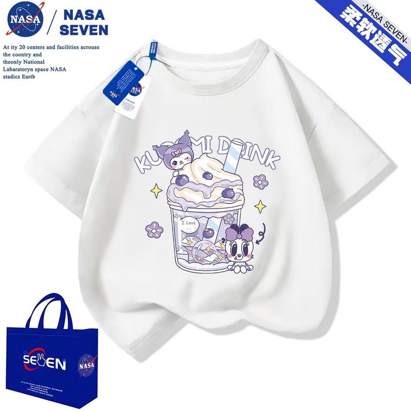 Nasa Cartoon Pure Cotton T-Shirt For Boys And Girls, Stylish Summer Cute Kuromi Short-Sleeved Baby Breathable Casual Top - Image 4