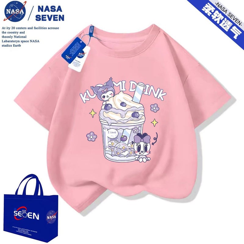 Nasa Cartoon Pure Cotton T-Shirt For Boys And Girls, Stylish Summer Cute Kuromi Short-Sleeved Baby Breathable Casual Top - Image 1