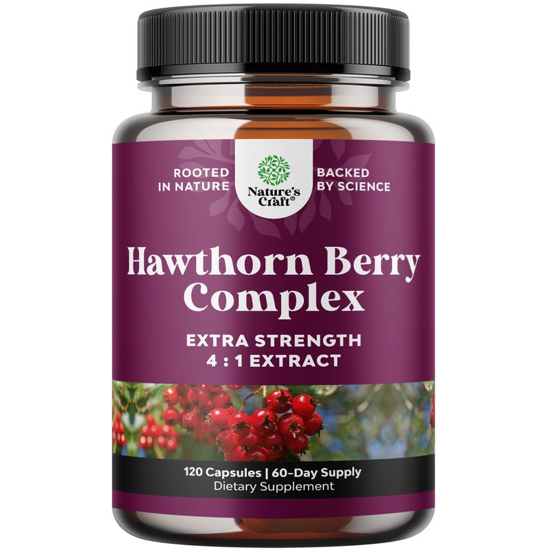 Natures Craft High Strength Hawthorn Berry Capsules - Pure Antioxidant Hawthorn Berry Supplement with Leaf & Flower Extract 4:1 for Heart Health & Digestion - Energy Support for Men & Women - 120 Count Pack - Image 1