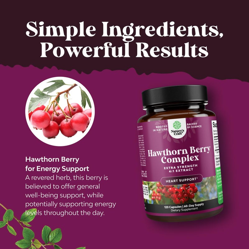 Natures Craft High Strength Hawthorn Berry Capsules - Pure Antioxidant Hawthorn Berry Supplement with Leaf & Flower Extract 4:1 for Heart Health & Digestion - Energy Support for Men & Women - 120 Count Pack - Image 4