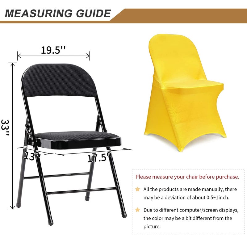 ManMengJi Yellow Folding Chair Covers, Universal Chair Covers 6 PCS Fit Most Folding Chairs Without Rmrests, Banquet Chair Slipcovers for Party, Wedding, Holidays, Celebration - Image 2