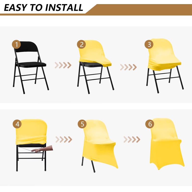 ManMengJi Yellow Folding Chair Covers, Universal Chair Covers 6 PCS Fit Most Folding Chairs Without Rmrests, Banquet Chair Slipcovers for Party, Wedding, Holidays, Celebration - Image 5