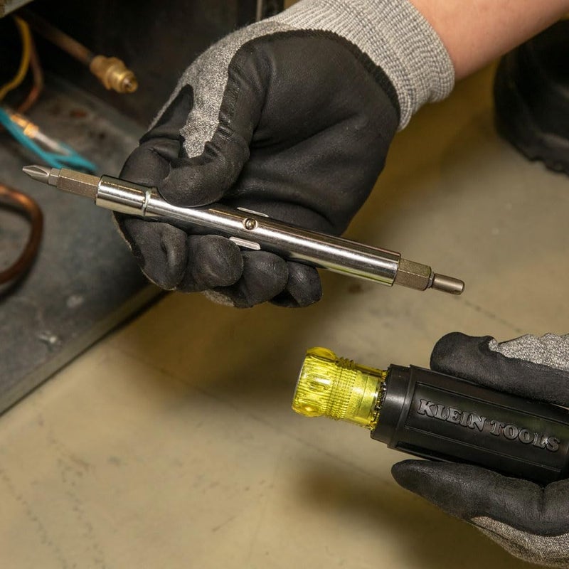 Klein Tools 32527 Multi-Bit Screwdriver/Nut Driver - 11-in-1 with Phillips, Slotted, Square, and Schrader Bits - Image 3