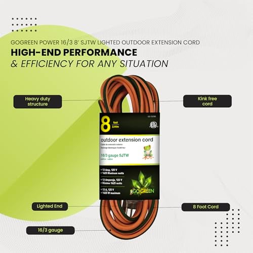 Power By GoGreen كابل تمديد قوي GG-13708 16/3 - برتقالي، 8 قدم - Image 5