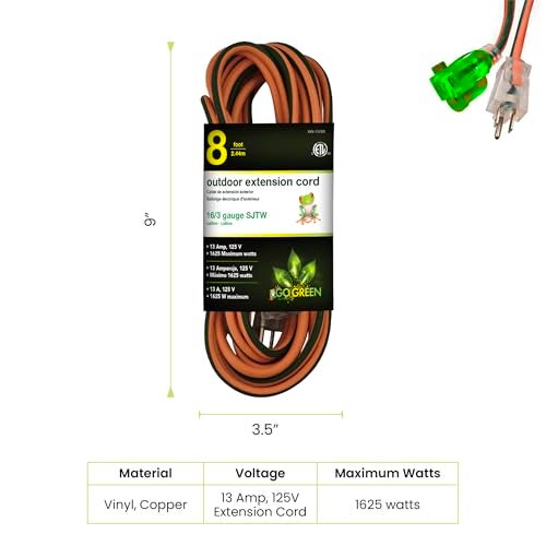 Power By GoGreen كابل تمديد قوي GG-13708 16/3 - برتقالي، 8 قدم - Image 2