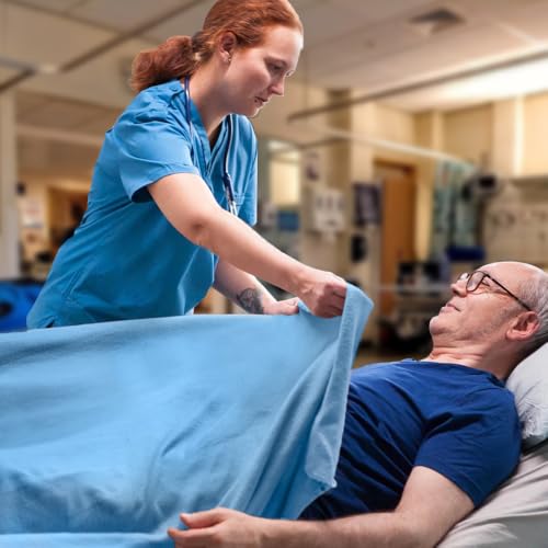 Avalonbedding Avalon Bedding Hospital Blankets Twin Size, 100% Cotton Lightweight General Hospital Blanket 90x70 Inches (Blue) - Image 1