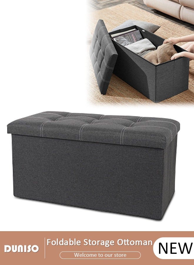 DUNISO Foldable Storage Ottoman Storage Boxes Footrest Step Stool Versatile Space-Saving Footstool Bench Storage Toy Box with Lid for Dorm Living Room Bedroom Entryway - Image 1