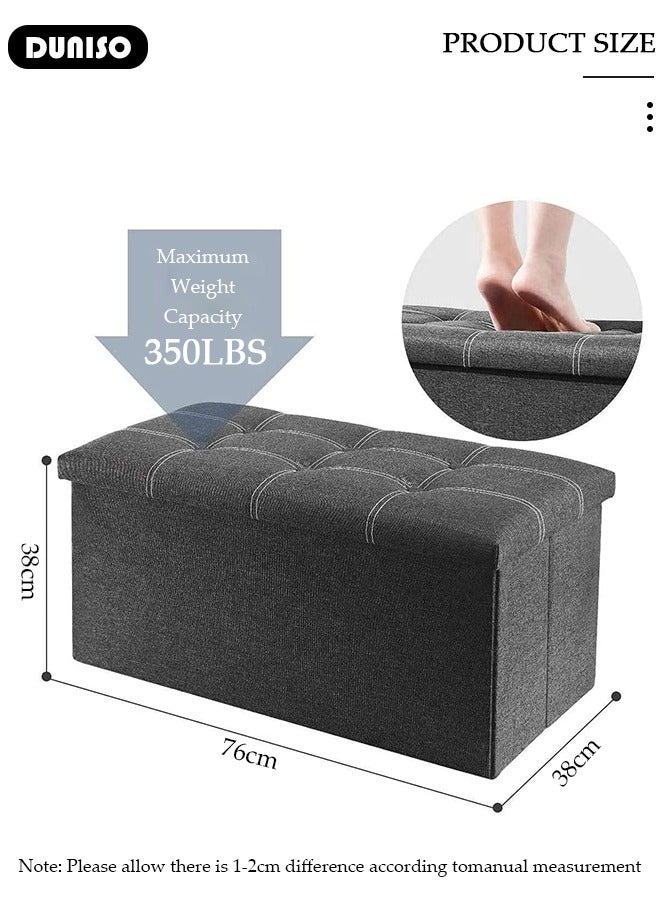 DUNISO Foldable Storage Ottoman Storage Boxes Footrest Step Stool Versatile Space-Saving Footstool Bench Storage Toy Box with Lid for Dorm Living Room Bedroom Entryway - Image 2