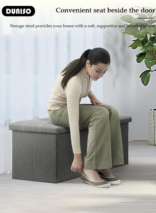 DUNISO Foldable Storage Ottoman Storage Boxes Footrest Step Stool Versatile Space-Saving Footstool Bench Storage Toy Box with Lid for Dorm Living Room Bedroom Entryway - Image 3