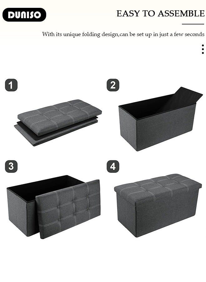 DUNISO Foldable Storage Ottoman Storage Boxes Footrest Step Stool Versatile Space-Saving Footstool Bench Storage Toy Box with Lid for Dorm Living Room Bedroom Entryway - Image 4