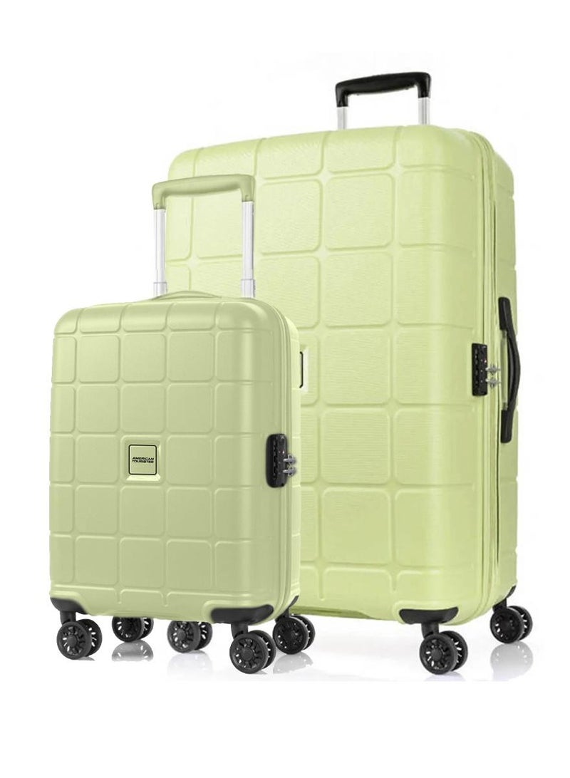 AMERICAN TOURISTER hundo suitcase, 2pc set (55 + 81 cm), 4 spinner wheels, hard top, polypropylene, frozen matcha|spacious interior|duosaf™ security zipper|tsa combination lock - 3 years international warranty - Image 1