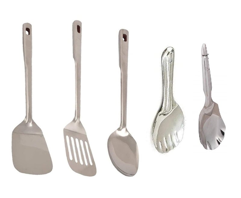 First Front Stainless Steel Cooking and Serving Spoon, Rice Palta, Panja Rice Palta, Palta with Egg Palta, Kitchen Tools (Pack of 5) - Image 1