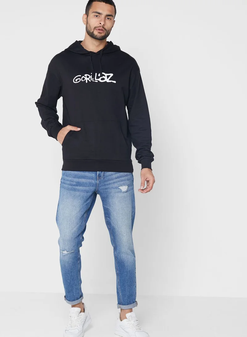 Gorillaz Gorillaz Print  Drop Shoulder Hoodie